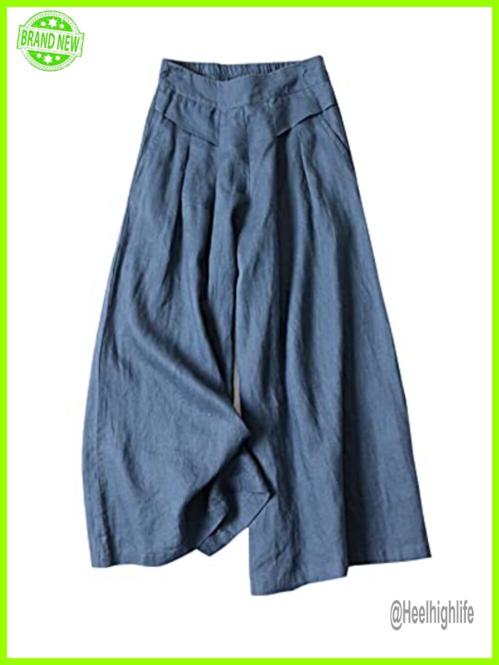 Linen Blend Wide Leg Palazzo Culottes Cropped Pants with Pockets